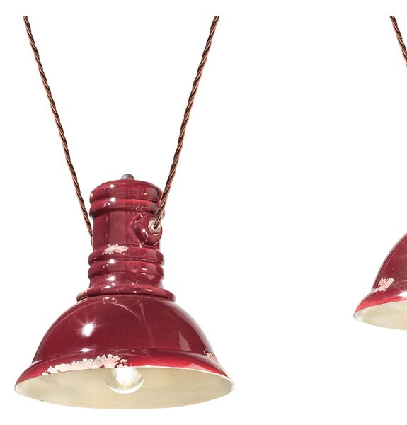 Sospensione da interno a tre luci in materiale Ceramico URBAN RETRO' dimensione 13x h 19 cm peso 3,70 kg - Attacco Lampada E 27 Bordeaux