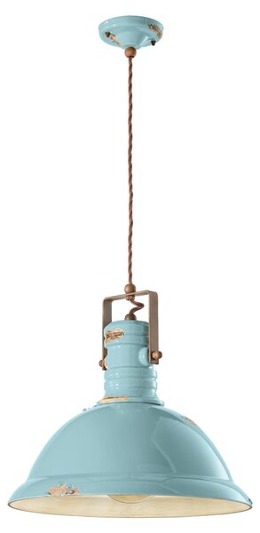 Sospensione da interno a in Ferro e materiale Ceramico URBAN RETRO' dimensione 40x40x h 36 cm peso 3,62 kg - Attacco Lampada E 27 Vintage Azzurro