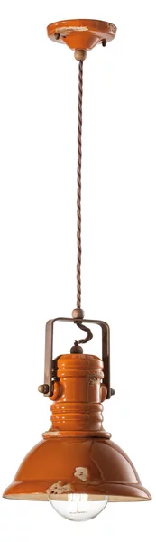 Sospensione da interno in Ferro e materiale Ceramico Vintage URBAN RETRO' dimensione 23x23x h 30 cm peso 2,0 kg - Attacco Lampada E 27 Vintage Arancio