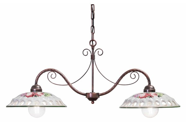 Sospensione a due lampade da interno in materiale Ceramico NAPOLI CLASSIC dimensione 100x33x h 35 cm peso 3,5 kg - Attacco Lampada E 27 Vintage Tortora