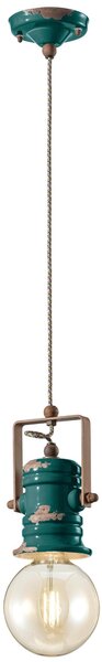 Sospensione da interno a Una luce in materiale Ceramico URBAN RETRO' dimensione 13x h 19 cm peso 1,24 kg - Attacco Lampada E 2 7 GREEN OIL