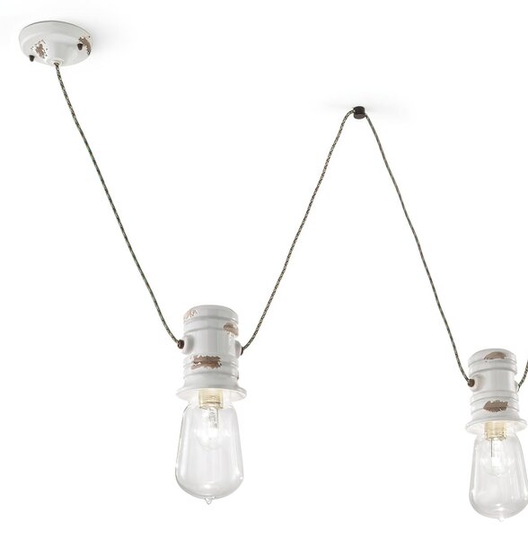 Sospensione da interno a tre luci in materiale Ceramico URBAN RETRO' dimensione 10x h 31 cm peso 2.76 kg - Attacco Lampada E 27 Bianco Sfumato Oro