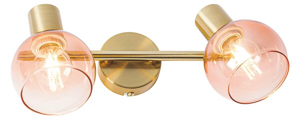 Faretto Art Déco oro con vetro rosa 2 luci - Vidro