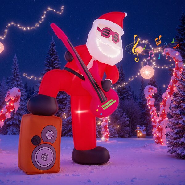 Costway Decorazione natalizia con luci LED musica e soffiatore dimensioni 182 cm, Babbo natale gonfiabile suona chitarra Colorato