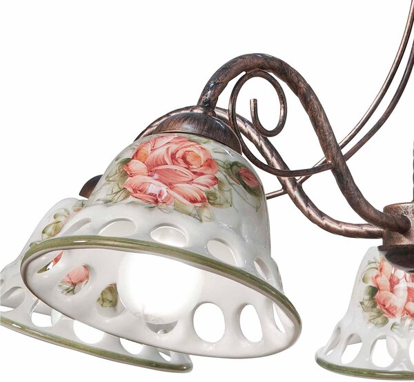 Sospensione a Cinquelampade da interno in materiale Ceramico NAPOLI CLASSIC dimensione 56x56x h 35 cm peso 4,8 kg - Attacco Lampada E 14 Vintage Tortora