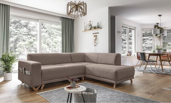 Divano angolare marrone allungabile e con contenitore (penisola a destra/a L) Classy Sophie – Miuform