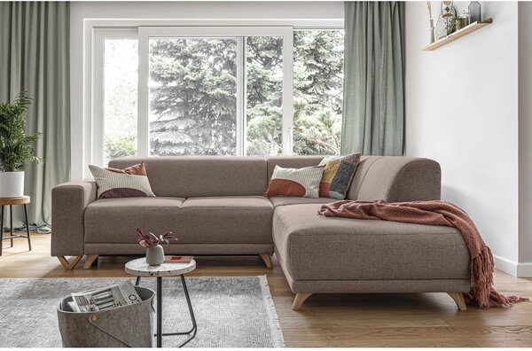 Divano angolare marrone allungabile e con contenitore (penisola a destra/a L) Classy Sophie – Miuform
