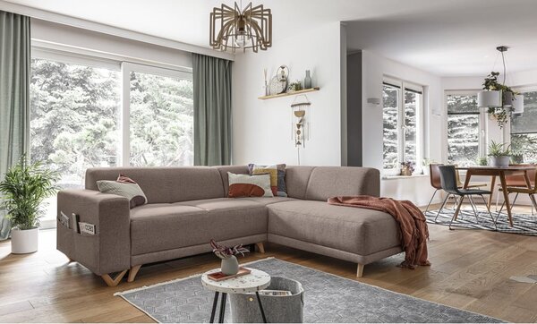 Divano angolare marrone allungabile e con contenitore (penisola a destra/a L) Classy Sophie – Miuform