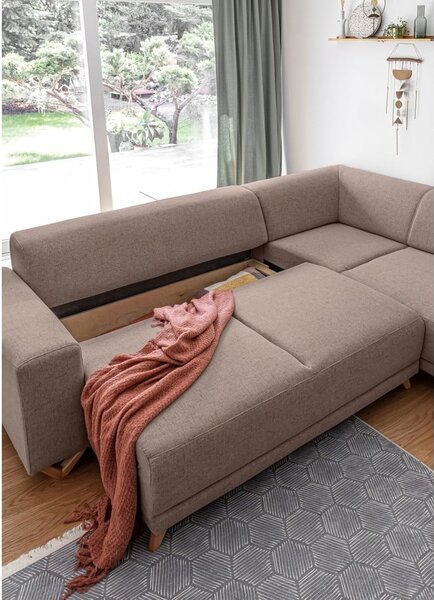 Divano angolare marrone allungabile e con contenitore (penisola a destra/a L) Classy Sophie – Miuform
