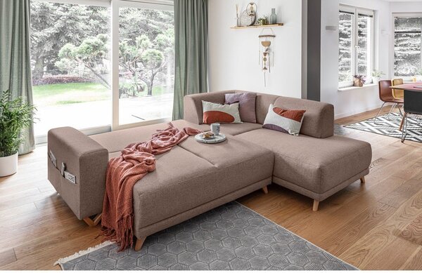 Divano angolare marrone allungabile e con contenitore (penisola a destra/a L) Classy Sophie – Miuform