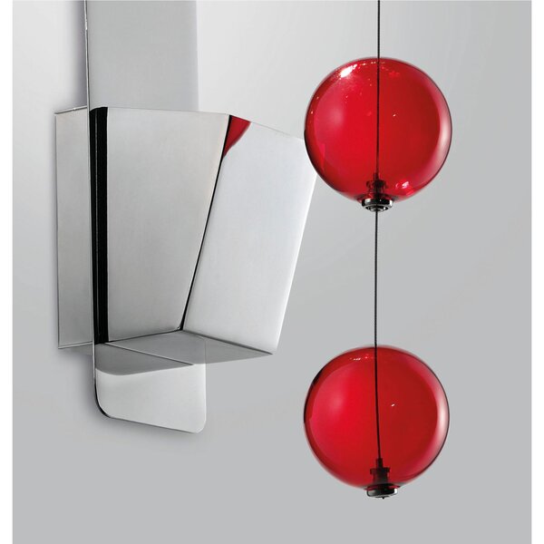 Applique da muro solida base inox a taglio laser Bolero Dimensioni 10x15x h 31 cm G10 1 x Max 500 Watt 1,0 kg e diffusori con sfere in vetro cristallo Rosso