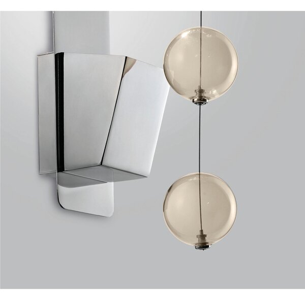 Applique da muro solida base inox a taglio laser Bolero Dimensioni 10x15x h 31 cm G10 1 x Max 500 Watt 1,0 kg e diffusori con sfere in vetro cristallo Ambra