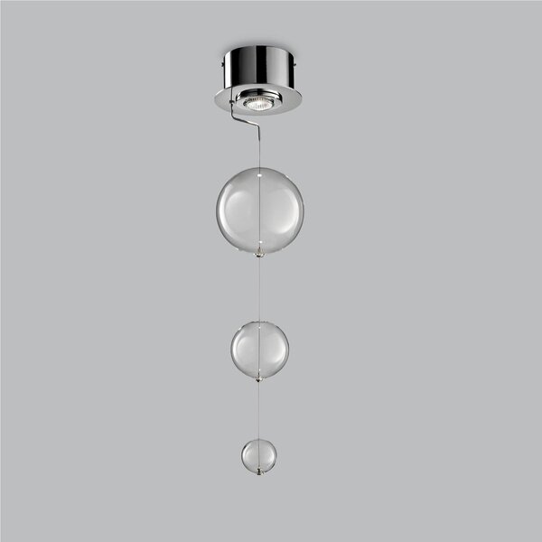 Plafoniera da muro solida base inox a taglio laser Bolero Dimensioni 15x15x h 70 cm G10 1 x Max 50 Watt 1,2 kg e diffusori con sfere in vetro cristallo Trasparente