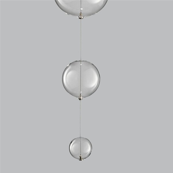 Plafoniera da muro solida base inox a taglio laser Bolero Dimensioni 15x15x h 70 cm G10 1 x Max 50 Watt 1,2 kg e diffusori con sfere in vetro cristallo Trasparente