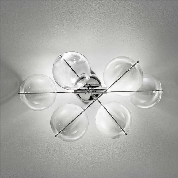 Applique con struttura in metallo e sfere di cristallo Modello ATOM Dimensioni 40x18x h 23 cm G9 6 x Max 40 Watt 1,75 kg e diffusori con sfere in vetro cristallo trasparenti