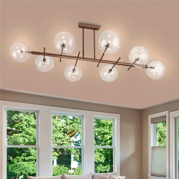 Lampada a sospensione con struttura in metallo brunito ESTRO 8 SFERE Dimensioni 160x6115xh 40 MAX 75 cm G9 6x Max 40 Watt 7 kg e diffusori con sfere in vetro cristallo Trasparente