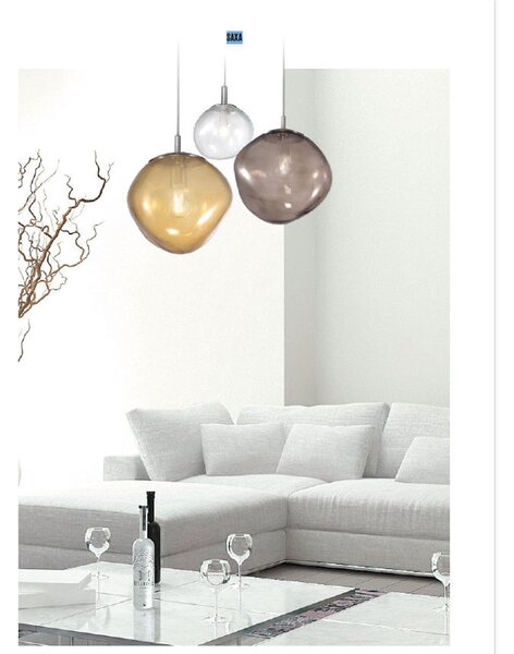 Sospensione 1 Luce PICCOLA Struttura Sfera Vetro Cristallo SAXA Diametro 15xh 18 cm con Filo Max 220 G9, 1 x Max 40 Watt 1,5 kg colore vetro cristallo Ambra