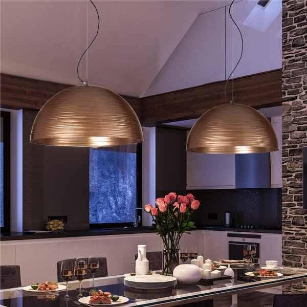 Lampada a Sospensione 1 Luce Struttura mezza sfera MEDIA in Alluminio Diametro 72xh 50 cm E27 1 x Max 100 Watt 4,8 kg colore Oro verniciato