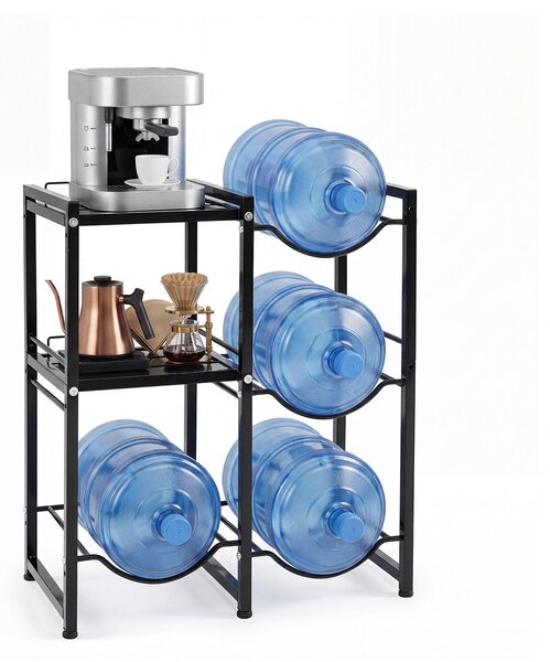Costway Supporto per brocca d'acqua con 2 ripiani aperti con piedini regolabili per cucina e ufficio, Supporto per 4 bottiglie in acciaio al carbonio