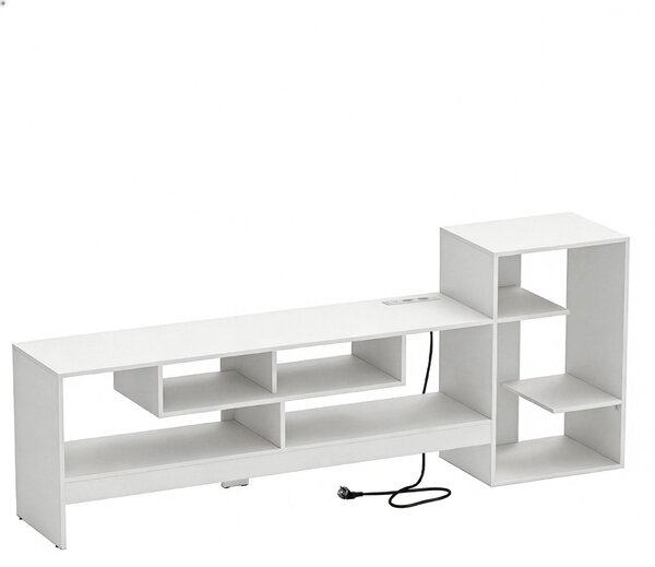 Costway Mobile porta tv fino tavolo supporto tv con stazione di ricarica, Tv fino a 55'' in legno scomparti aperti e base rialzata Bianco
