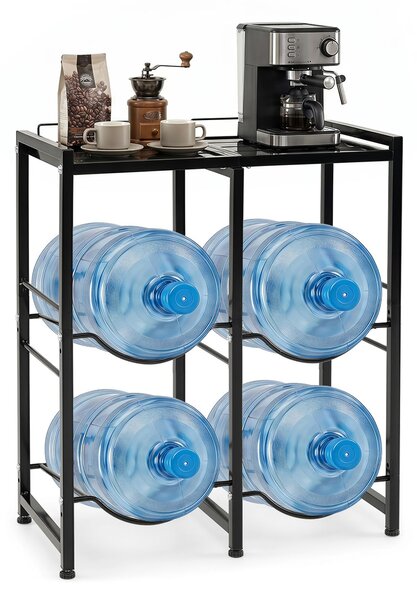 Costway Supporto per brocca d'acqua con piano di lavoro per cucina e ufficio, Supporto per 4 bottiglie in acciaio al carbonio con piedini regolabili
