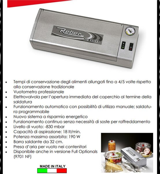 Macchina Sottovuoto FAMILY DE LUXE 190 w Lunghezza barra cm 32 aspirazione e saldatura manuale e automatica