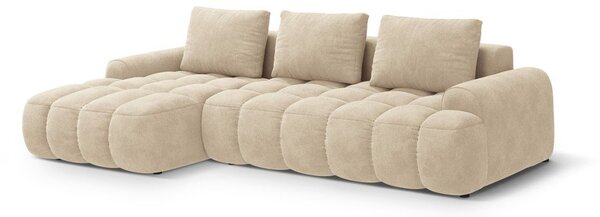 Divano angolare beige allungabile/con contenitore (con penisola a sinistra/con chaise lounge) con rivestimento in velluto Linz – Cosmopolitan Design