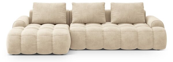 Divano angolare beige allungabile/con contenitore (con penisola a sinistra/con chaise lounge) con rivestimento in velluto Linz – Cosmopolitan Design