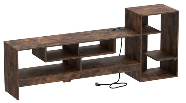 Costway Mobile porta tv fino tavolo supporto tv con stazione di ricarica, Tv fino a 55'' in legno scomparti aperti e base rialzata Marrone