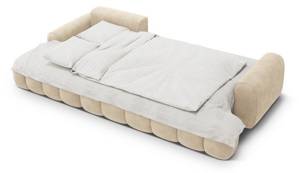 Divano angolare beige allungabile/con contenitore (con penisola a sinistra/con chaise lounge) con rivestimento in velluto Linz – Cosmopolitan Design