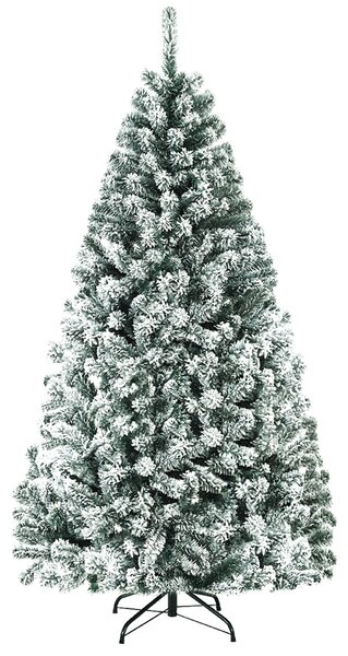 Costway Albero di Natale innevato 180cm con cerniere base di metallo, Albero di Natale artificiale non illuminato