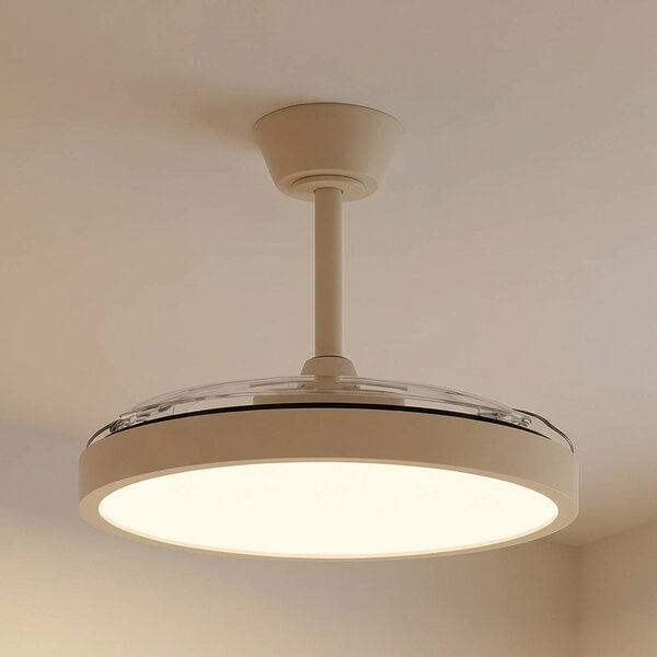Ventilatore da soffitto LED Lindby Orasu, Ø 107 cm, beige, CCT Orasu, Crema / Ambra, Soggiorno / Sala da pranzo, Metallo, Moderno