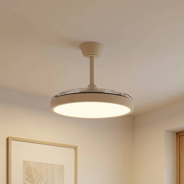 Ventilatore da soffitto LED Lindby Orasu, Ø 107 cm, beige, CCT Orasu, Crema / Ambra, Soggiorno / Sala da pranzo, Metallo, Moderno