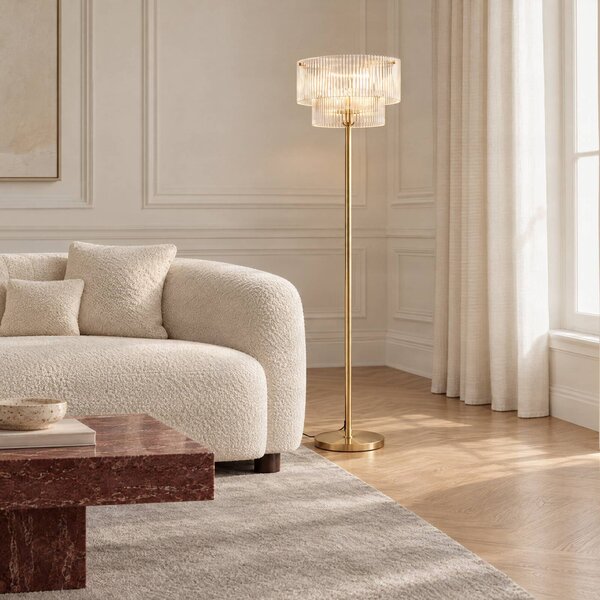 Lampada da terra Meritt Lucande, Ottone / Oro, Soggiorno / Sala da pranzo, Vetro, Moderno, Lampada da terra
