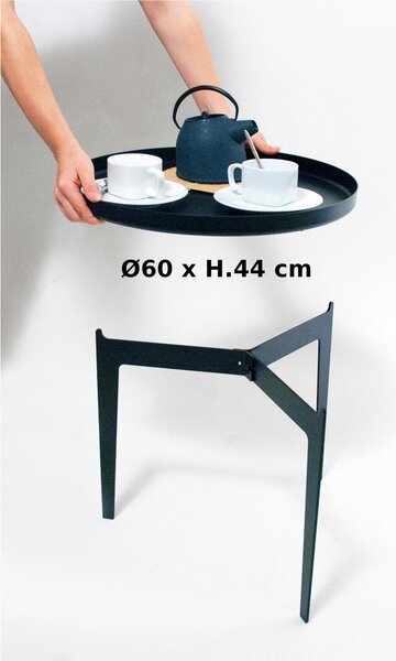 Tavolinetto rotondo con Vassoio asportabile Pliant 60x60xh44 cm ILLUSIO in metallo verniciato a polvere COLORE NERO
