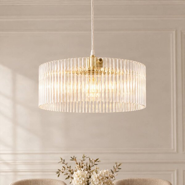Lampada a sospensione Meritt Lucande, dimmerabile, Chiaro / Trasparente, Soggiorno / Sala da pranzo, Vetro, Moderno, Lampada a sospensione