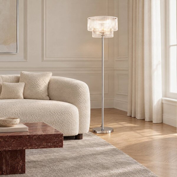 Lampada da terra Meritt Lucande, Cromo / Argento, Soggiorno / Sala da pranzo, Vetro, Moderno, Lampada da terra