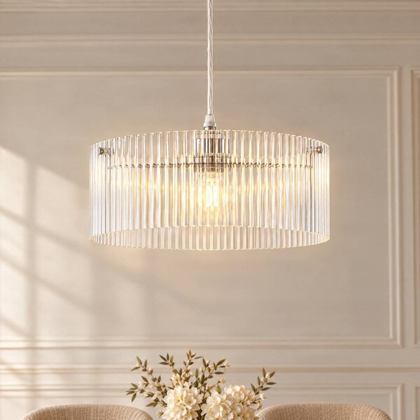 Lampada a sospensione Meritt Lucande, dimmerabile, Chiaro / Trasparente, Soggiorno / Sala da pranzo, Vetro, Moderno, Lampada a sospensione