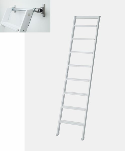 Scala da Appoggio UP 8 gradini Lunghezza 2 Mt in Faggio Massello Dimensioni 45x9x h203 cm Peso 6 Kg con kit di appoggio colore Bianco laccato