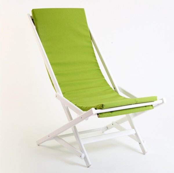 Sedia Sdraio Pieghevole E Oscillante in Legno Dondolina Dimensioni 94x59xh80 cm Laccata Bianca Tessuto Verde Acido
