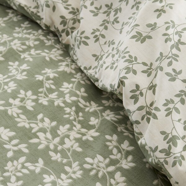Set copripiumino e federa verde in percalle di cotone per letto matrimoniale/per letto esteso 3 pezzi 230x220 cm Shadow Leaves – Bianca