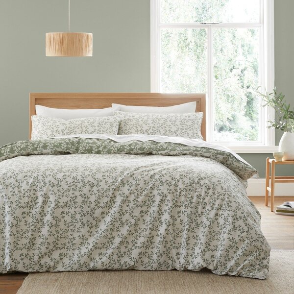 Set copripiumino e federa verde in percalle di cotone per letto matrimoniale/per letto esteso 3 pezzi 230x220 cm Shadow Leaves – Bianca
