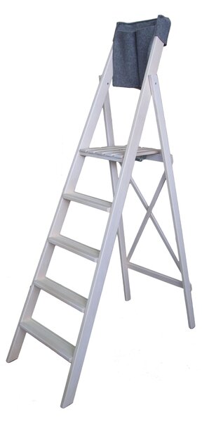 Scala in legno cinque gradini richiudibile BIBO 5 in Faggio Massello Dimensioni H100 cm 54x11x188 cm Peso 9 Kg laccata bianca
