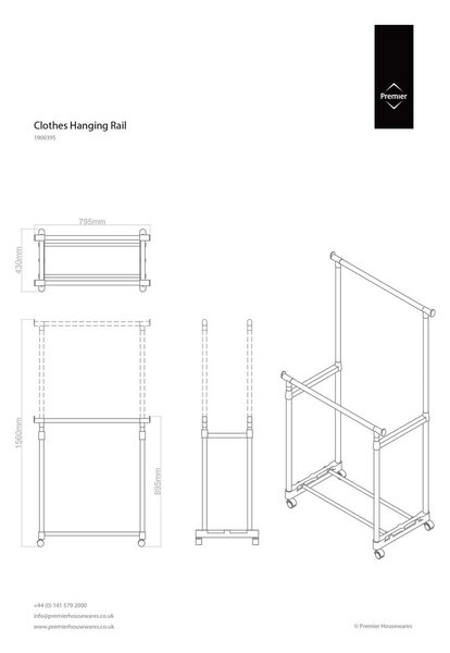 Stand appendiabiti argentato in metallo allungabile/su ruote – Premier Housewares