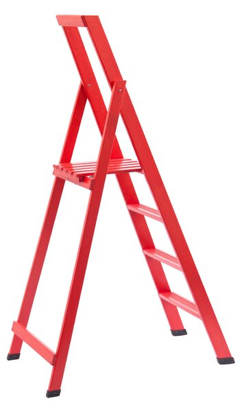 Scala quattro gradini richiudibile BIBO 4 in Faggio Massello Dimensioni H88 cm 50x11x163 cm Peso 7 Kg Rosso