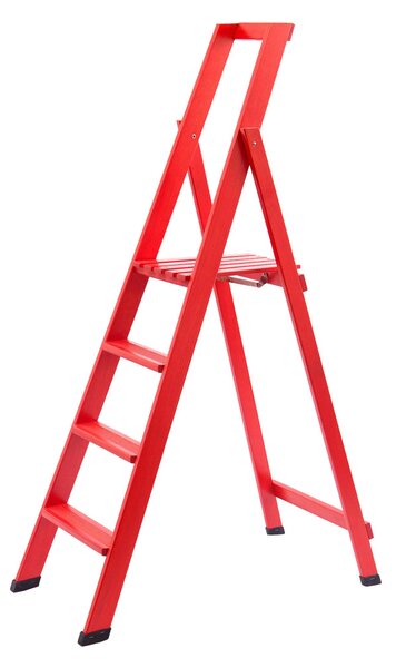 Scala quattro gradini richiudibile BIBO 4 in Faggio Massello Dimensioni H88 cm 50x11x163 cm Peso 7 Kg CON Tascone Porta Attrezzi Rosso