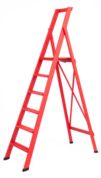 Scala in Legno sei gradini richiudibile BIBO 6 in Faggio Massello Dimensioni H130 cm 57x11x213 cm Peso 10 Kg colore Rosso