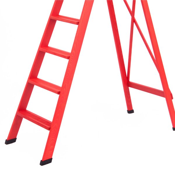 Scala in Legno sei gradini richiudibile BIBO 6 in Faggio Massello Dimensioni H130 cm 57x11x213 cm Peso 10 Kg colore Rosso