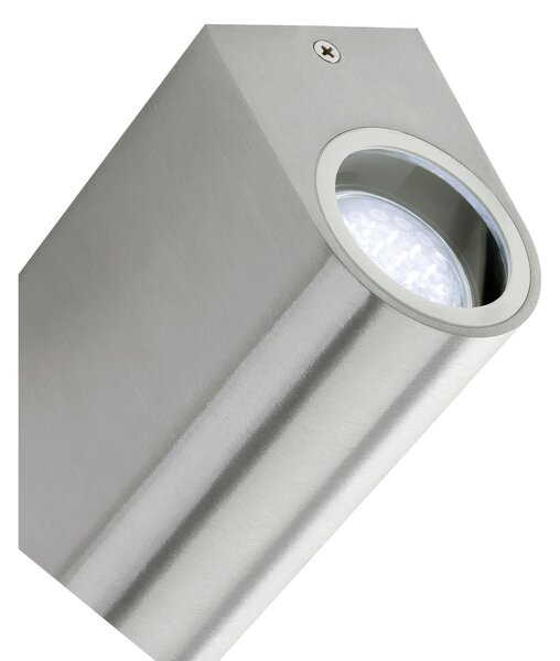 Applique in alluminio pressofuso BOBO APPLIQUE DUE LUCI GU10 Dimensioni 6,8x9,2xh15 cm Diffusori in vetro trasparente colore ACCIAIO