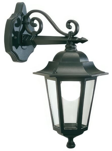 Applique Esagonale in pressofusione di alluminio. KAYAK Media Diffusori in vetro trasparente. 27x20x h 40 cm Altezza max lampada: 155mm. Alimentazione 230 V ~ 50 Hz nero